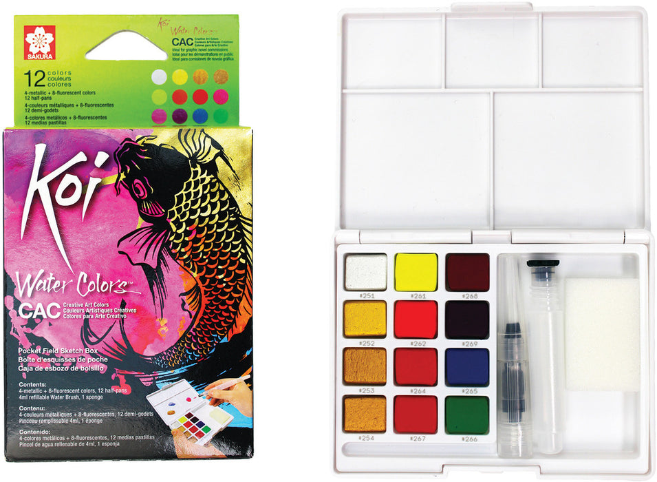 Koi Water Colors Cake Set, Field Sketch Box - 12 Colors (Creative Art Colours)