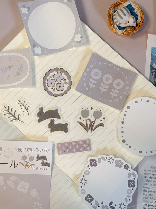 BGM Memo Stickers - Flowers/Gray
