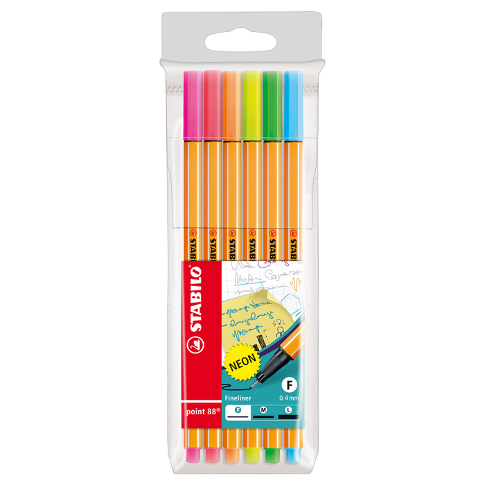 Stabilo Point 88 Pens | Pack of 6, Neon Tones