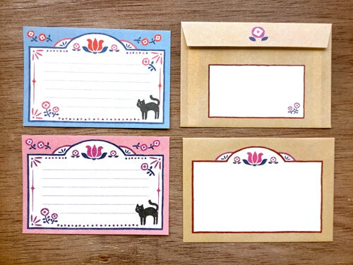 Letter Writing Set - Black Cat & Flowers