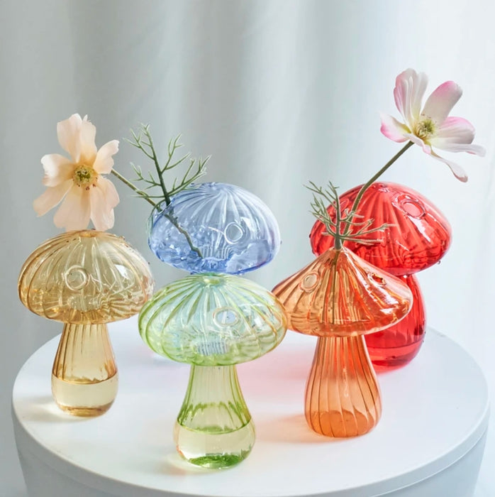 Mini Glass Mushroom Bud Vase / berry red