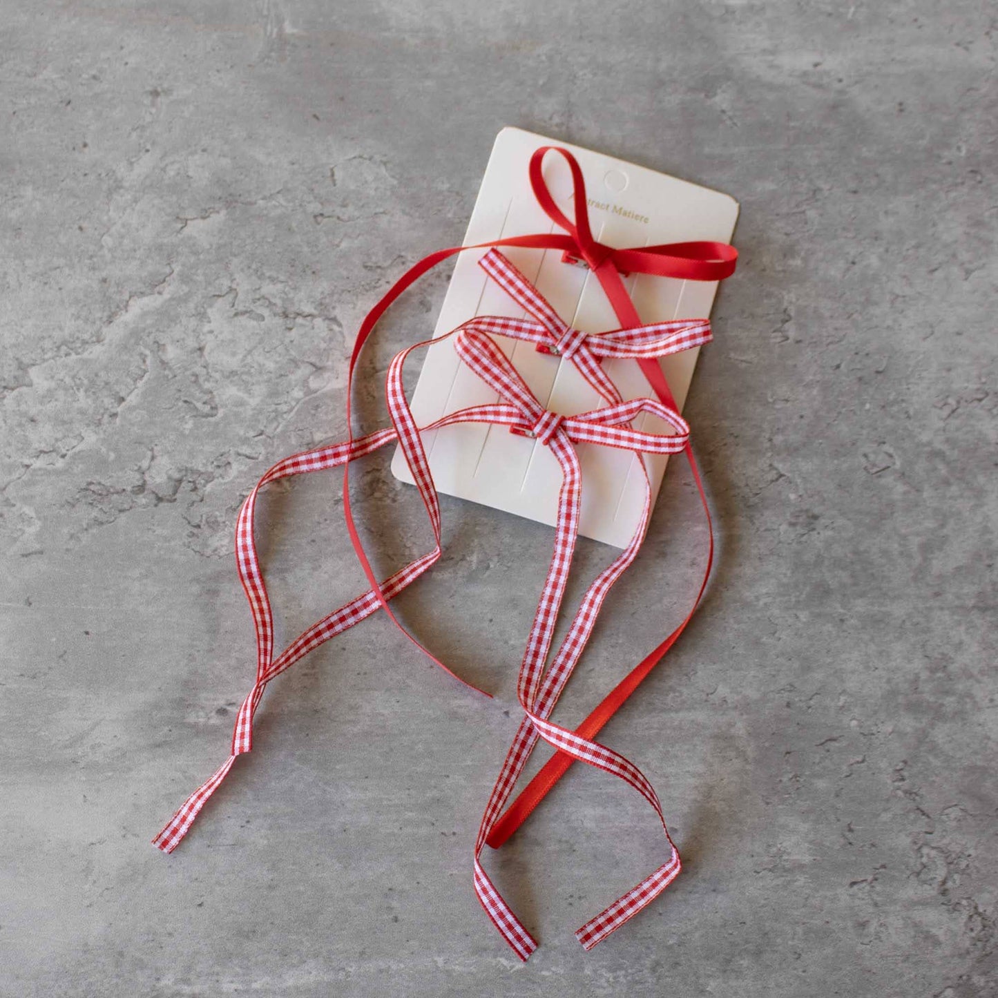 Long Mini Check Pattern Bow Hair Pin Set: Red