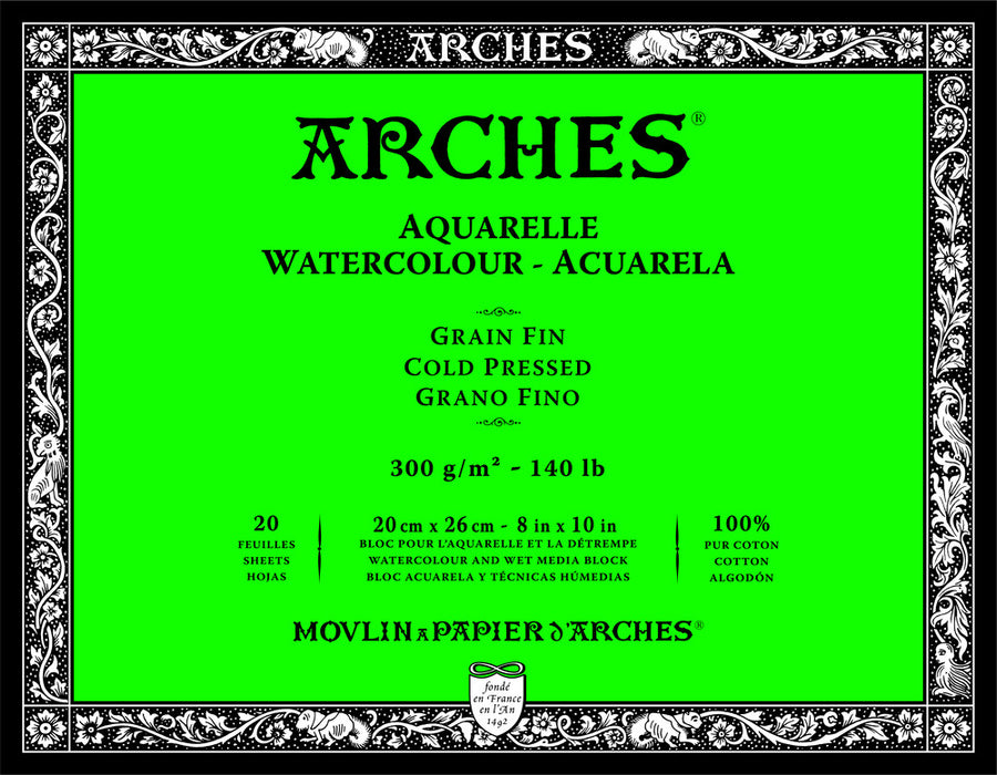ARCHES Aquarelle Watercolour Paper Block - Cold Press, 8" x 10"