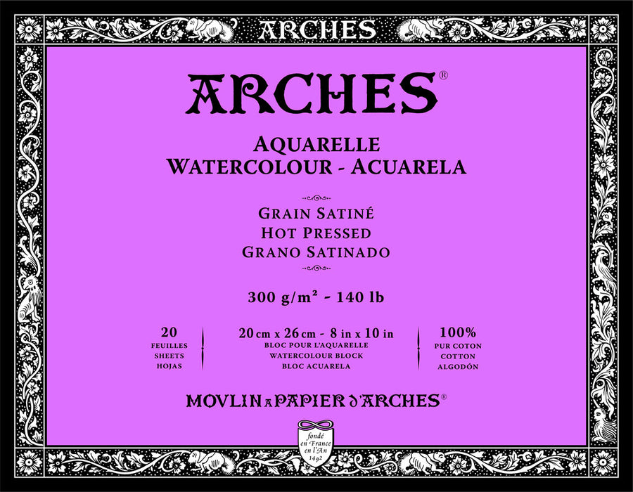 ARCHES Aquarelle Watercolour Paper Block - Hot Press, 8" x 10"