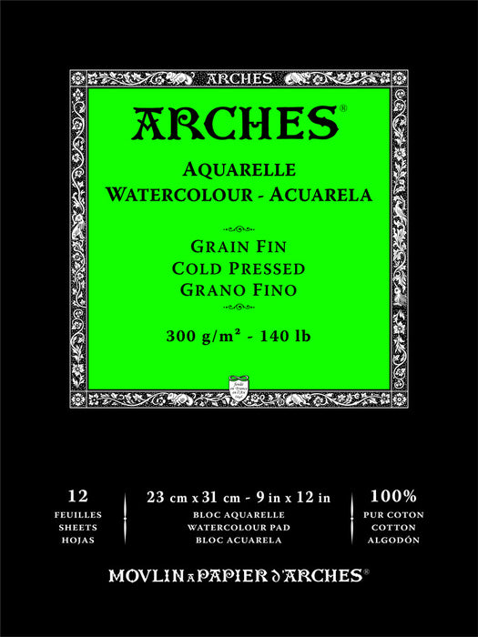 ARCHES Aquarelle Watercolour Paper Pad - Cold Press, 9" x 12"