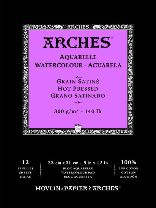 ARCHES Aquarelle Watercolour Paper Pad - Hot Press, 9" x 12"