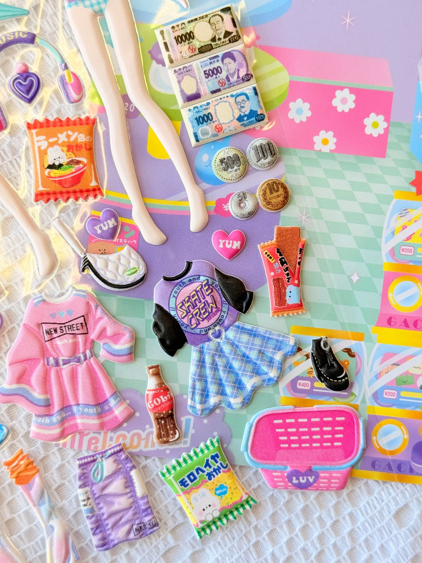 Q-LiA Sticker Sheet - Kawaii Dress-Up Puffy Sticker Set (2 Sheets) // sweet treats