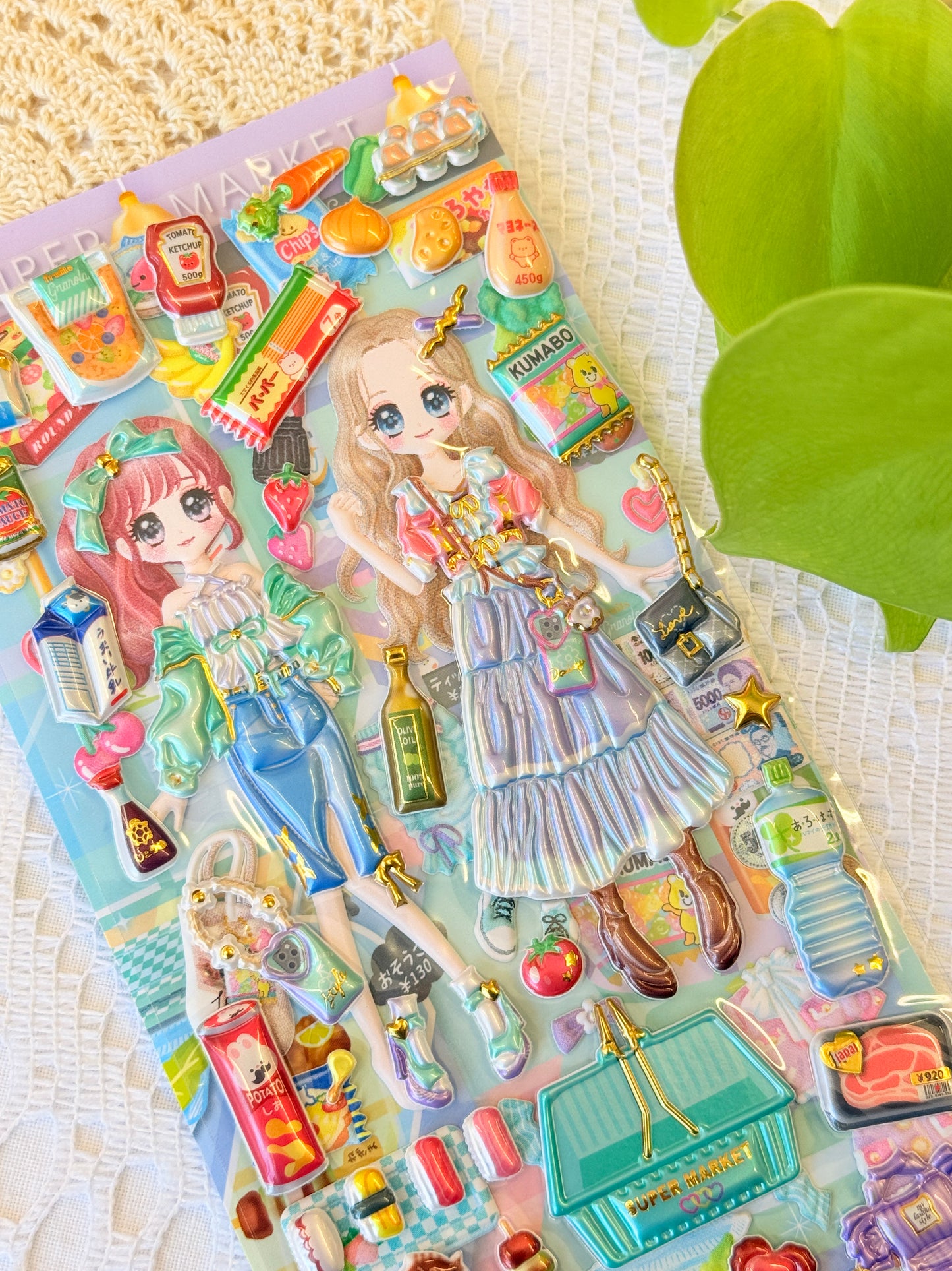 Q-LiA Sticker Sheet - Kawaii Dress-Up Puffy Sticker Set (2 Sheets) // super market