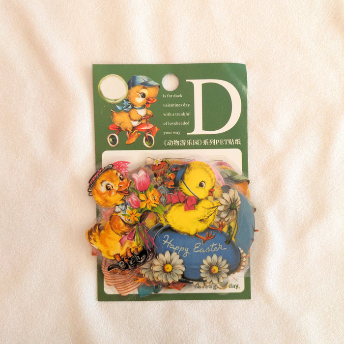 Retro Easter PET Sticker Flakes // 40pcs, Duck