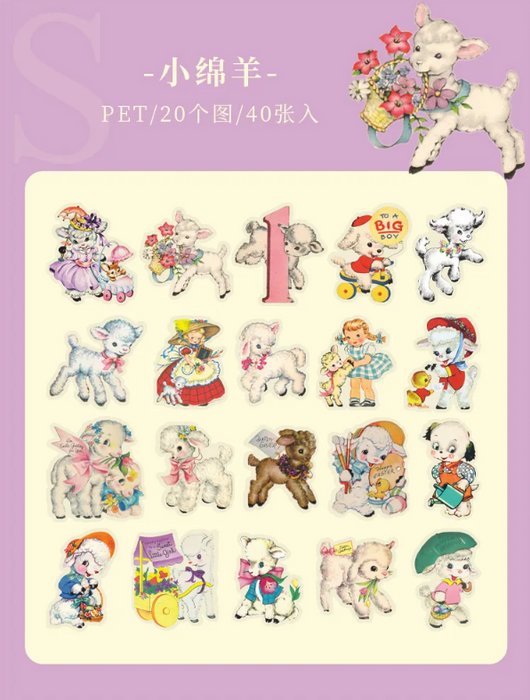 Retro Easter PET Sticker Flakes // 40pcs, Sheep