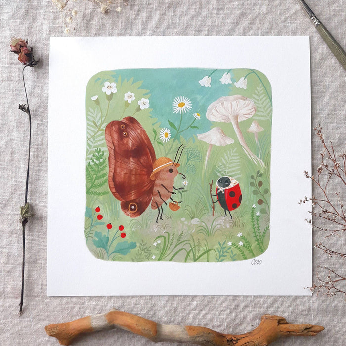 Butterfly and Ladybird | Art Print, 8 x 8 inches