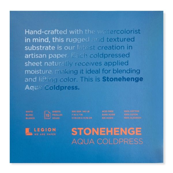 Stonehenge Aqua Cold Press Watercolor Paper Block | Legion Paper, 7x7 in